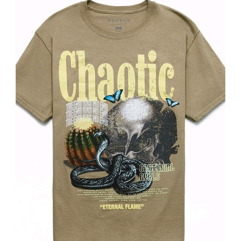 PacSun Chaotic Eternal Flame‎ Skull Snake Graphic T Shirt Mens L Streetwear